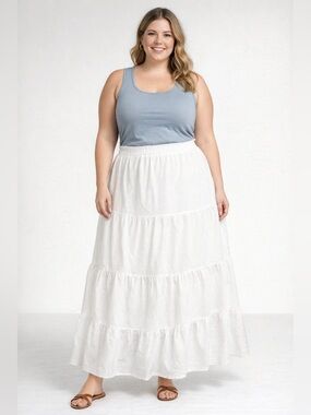 SHEIN White Tiered Maxi Skirt with Elastic Waist